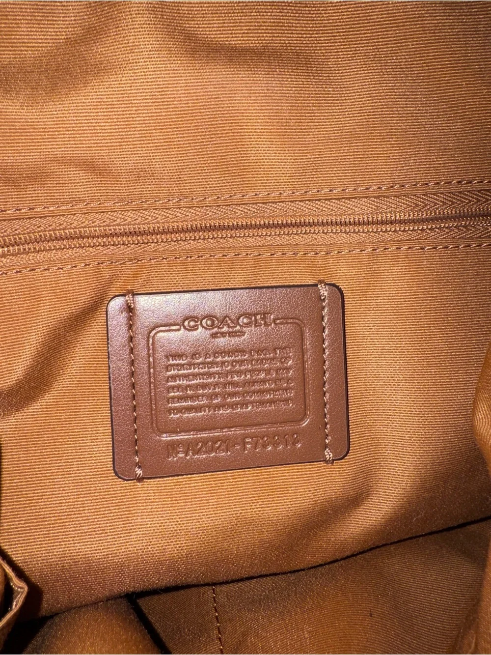 Auth COACH Signature Jacquard Khaki/Cream Canvas & Leather ELLE Backpack F73313